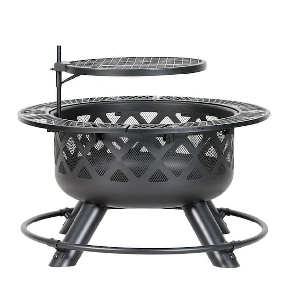 Heatma Outdoor Wood Burning Fire Pit, Wood Fire Pit With Cooking Grill