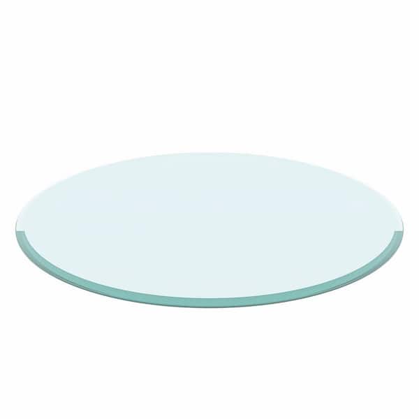 Angel Sar 35.8 in. Round 0.47 in. Thick Tempered Glass Table Top with Beveled Polished Edge, Clear