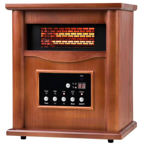 1500-Watt Portable Wood Electric Quartz Space Heater with Remote Control Thermostat Energy Efficient for Inside Use