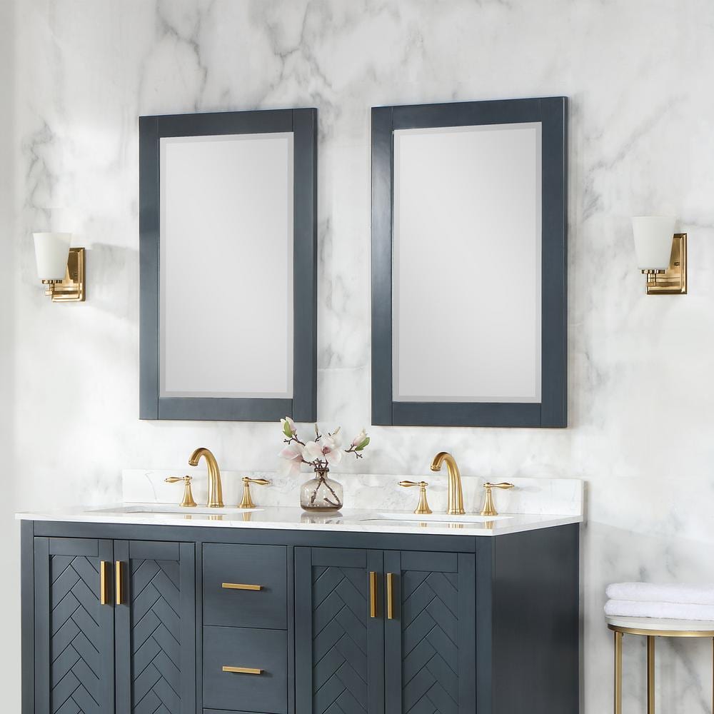 Classical Blue Rectangular Wood Bathroom Vanity Mirror
