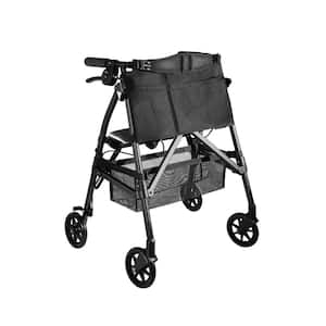 EZ Fold-N-Go 4-Wheel Walker Rollator Short, Lightweight Junior Folding for Seniors in Black Walnut