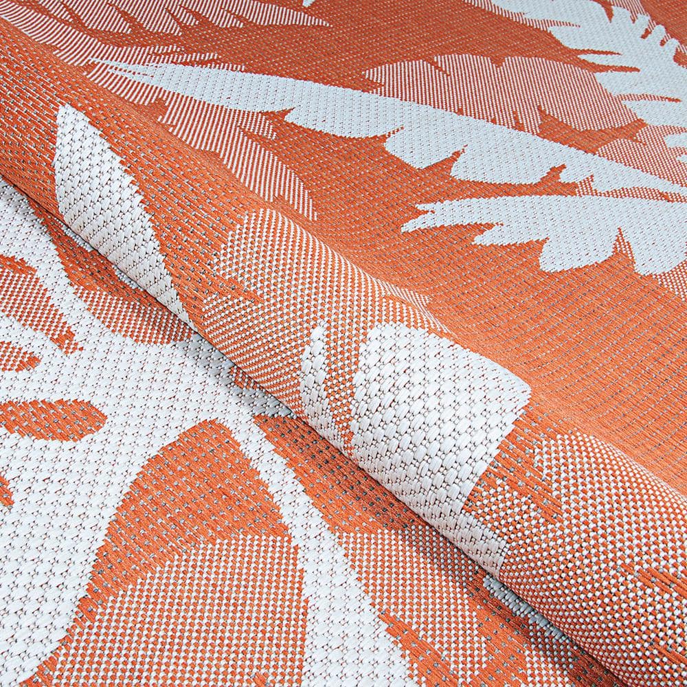 Ivory and Orange Geometric Flat Woven Outdoor Rug