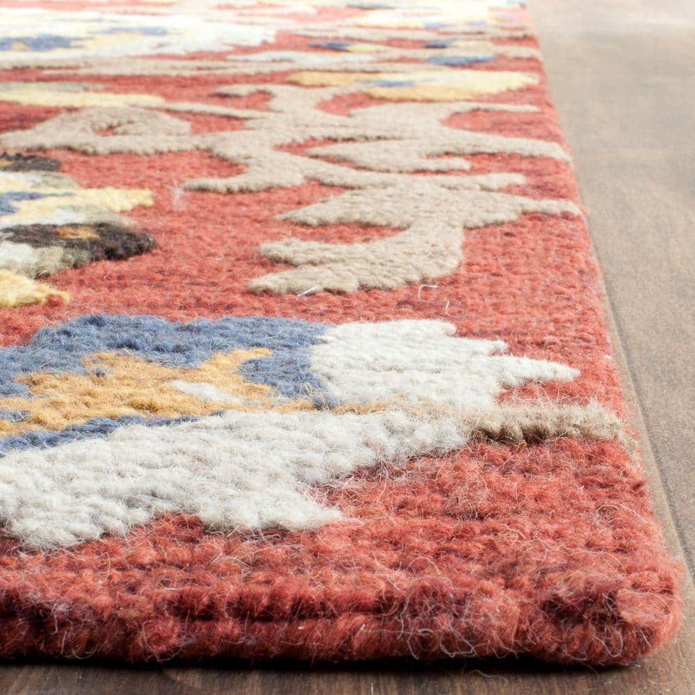 Handmade Blossom Red Floral Wool Area Rug 5' x 8'