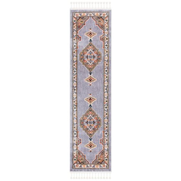 SAFAVIEH Farmhouse Gray/Orange 2 ft. x 8 ft. Border Floral Medallion