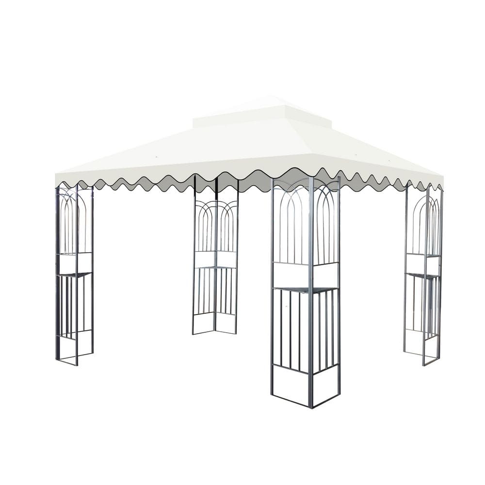10 x 10 ft. Beige Polyester Patio Gazebo Replacement Canopy, 2-Tier Tent Roof Top with Wavy Border (Cover Only) price history on PriceWatchPro