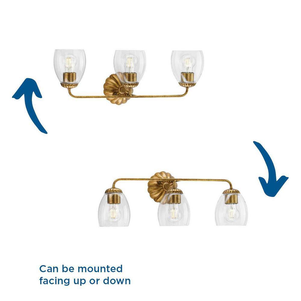 Quillan Gold Ombre 3-Light Vanity with Elliptical Glass Shades