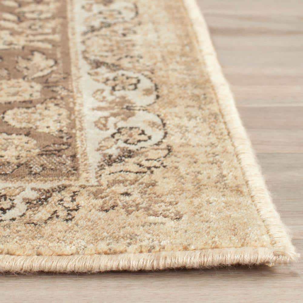 Warm Beige Wool and Viscose Runner Rug