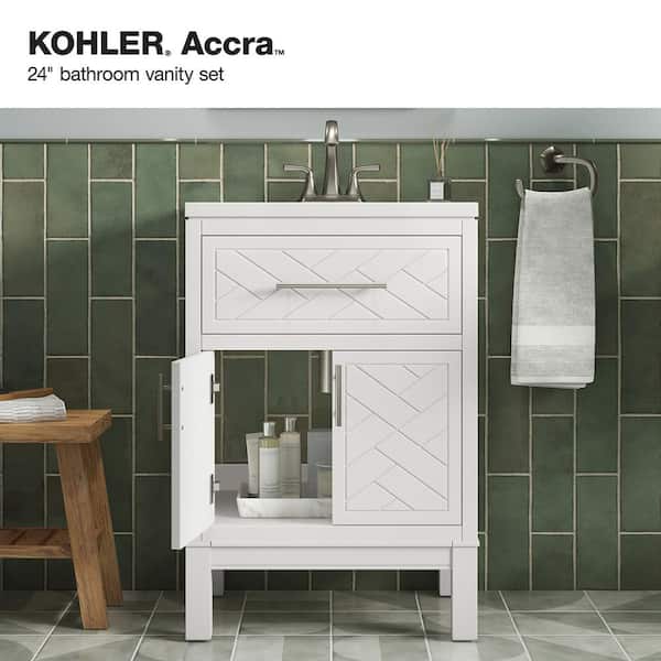 KOHLER Accra 24in. Single Sink Freestanding White Bath Vanity with Pure White Quartz Top Assembled