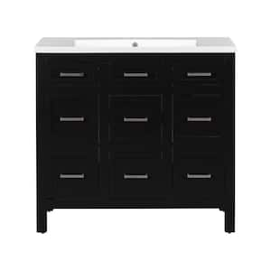 36 in. W Single Sink Bath Vanity in Black with White Resin Top, Bathroom Storage Cabinet with 4-Drawers