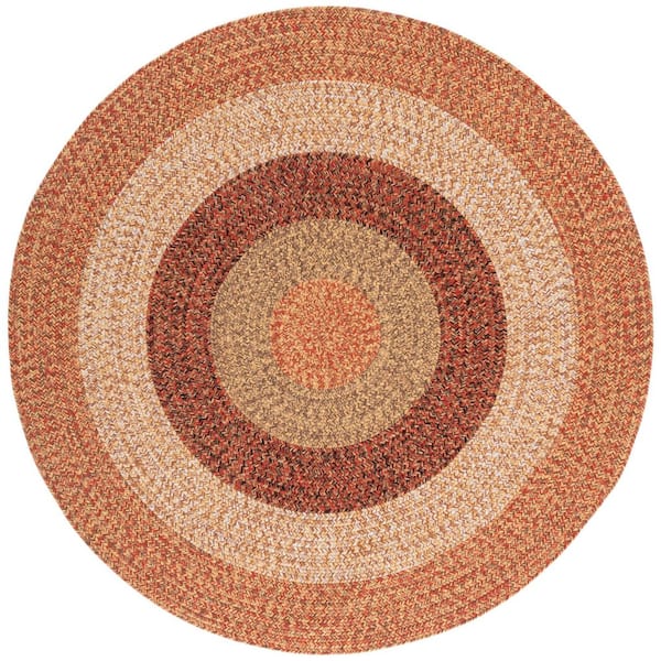 SAFAVIEH Braided Rust/Red 5 ft. x 5 ft. Machine Washable Solid Striped Border Round Area Rug