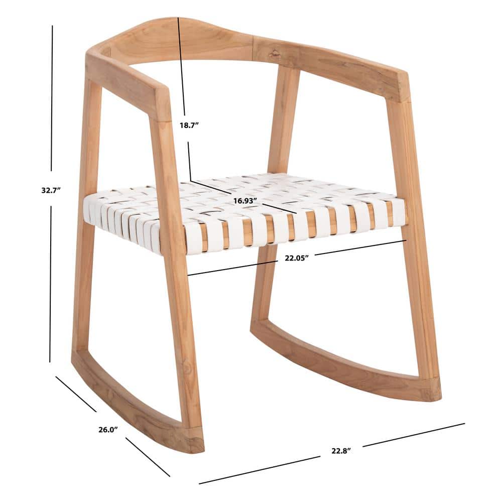 Willa Cognac Genuine Leather and Natural Teak Rocking Dining Chair