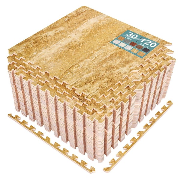 Marble 24 in. W x 24 in. L x 0.38 in. Thick Foam Interlocking Gym Floor Tiles (30-Tiles/Pack) (120 sq. ft.)