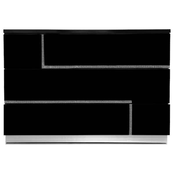 Best Master Furniture Barcelona 3-Drawer Black Dresser 32 in. H x 47 in. W x 17 in. D