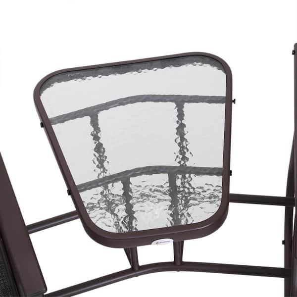 Tenleaf 2-Person Brown Metal Outdoor Glider Chairs Swing Loveseat with Breathable Sling, Coffee Table