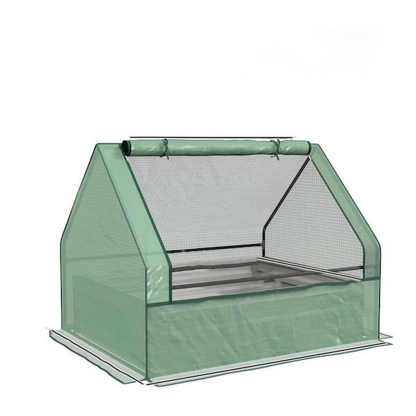 Zeus & Ruta Green Steel Galvanized Outdoor Raised Garden Bed with Mini Greenhouse, Planter Box, White Cover, Silver Planter
