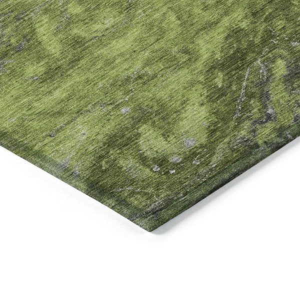 Olive Green, Lime Green 3 ft. x 5 ft.  Woven Abstract Polyester Rectangle Indoor / Outdoor Area Rug
