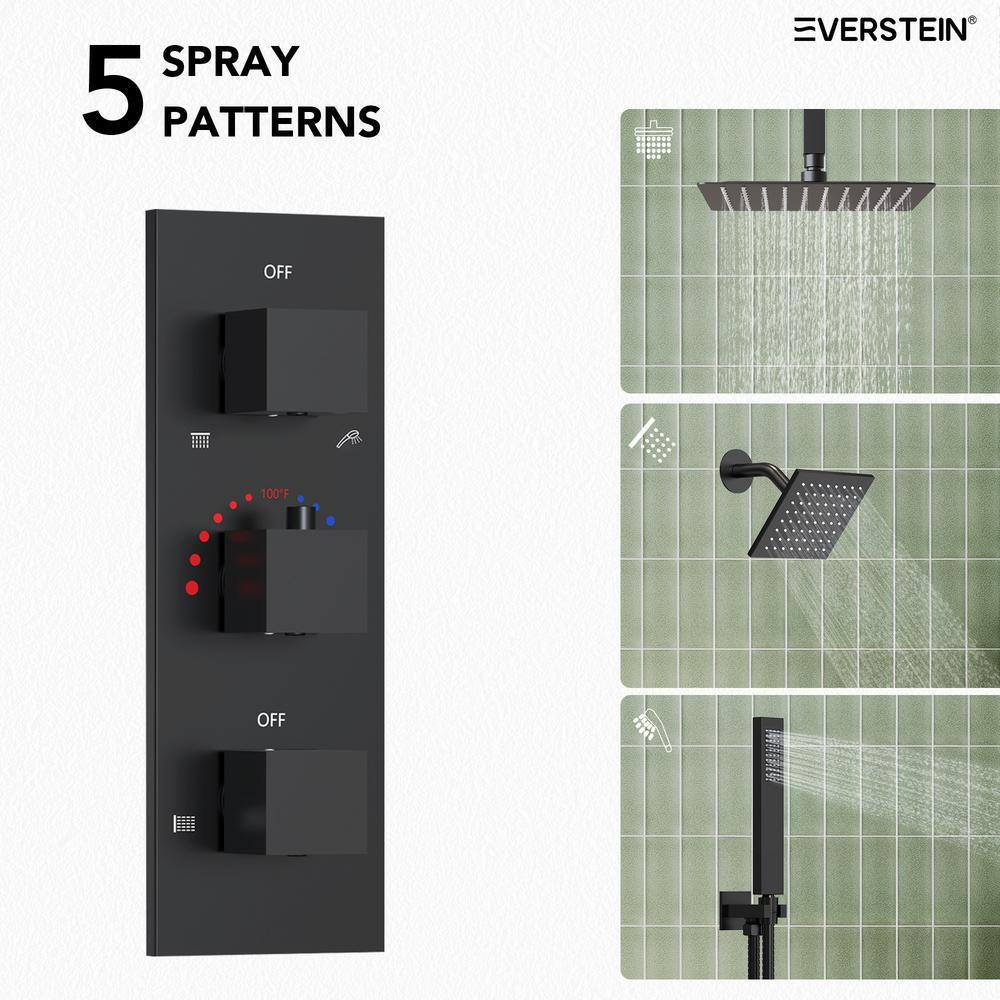 Matte Black 12" Ceiling Mounted Rainfall Shower System with Jets
