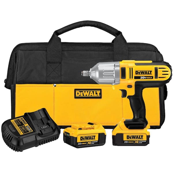 DEWALT 20V MAX Cordless 1/2 in. High Torque Impact Wrench with Hog Ring and (2) 20V 4.0Ah Batteries