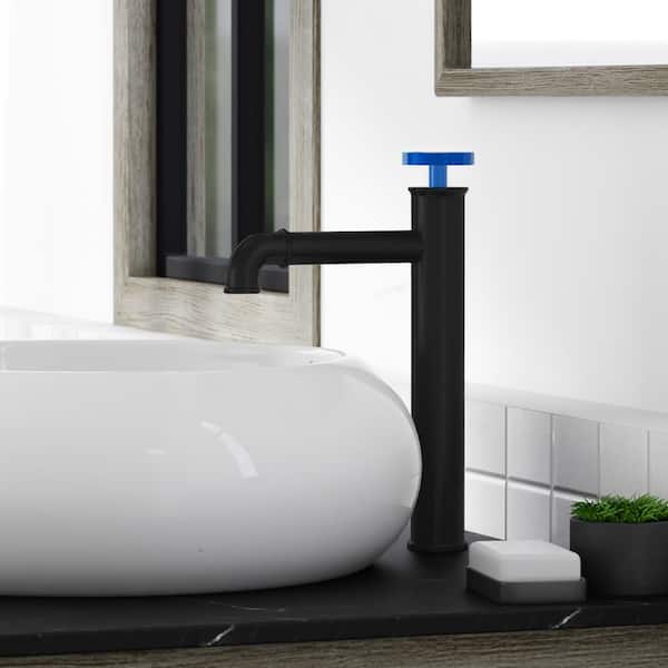 Swiss Madison Avallon Single-Handle Single-Hole Bathroom Faucet with Blue Handles in Matte Black