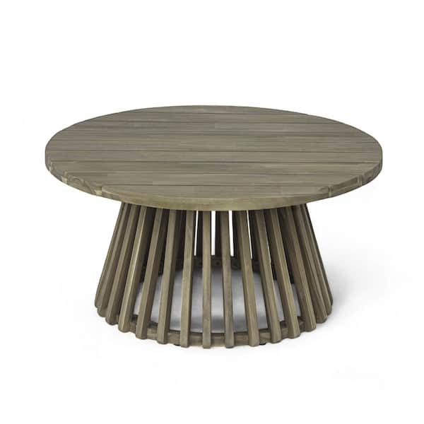 31.5 in. Gray Acacia Wood Round Outdoor Coffee Table