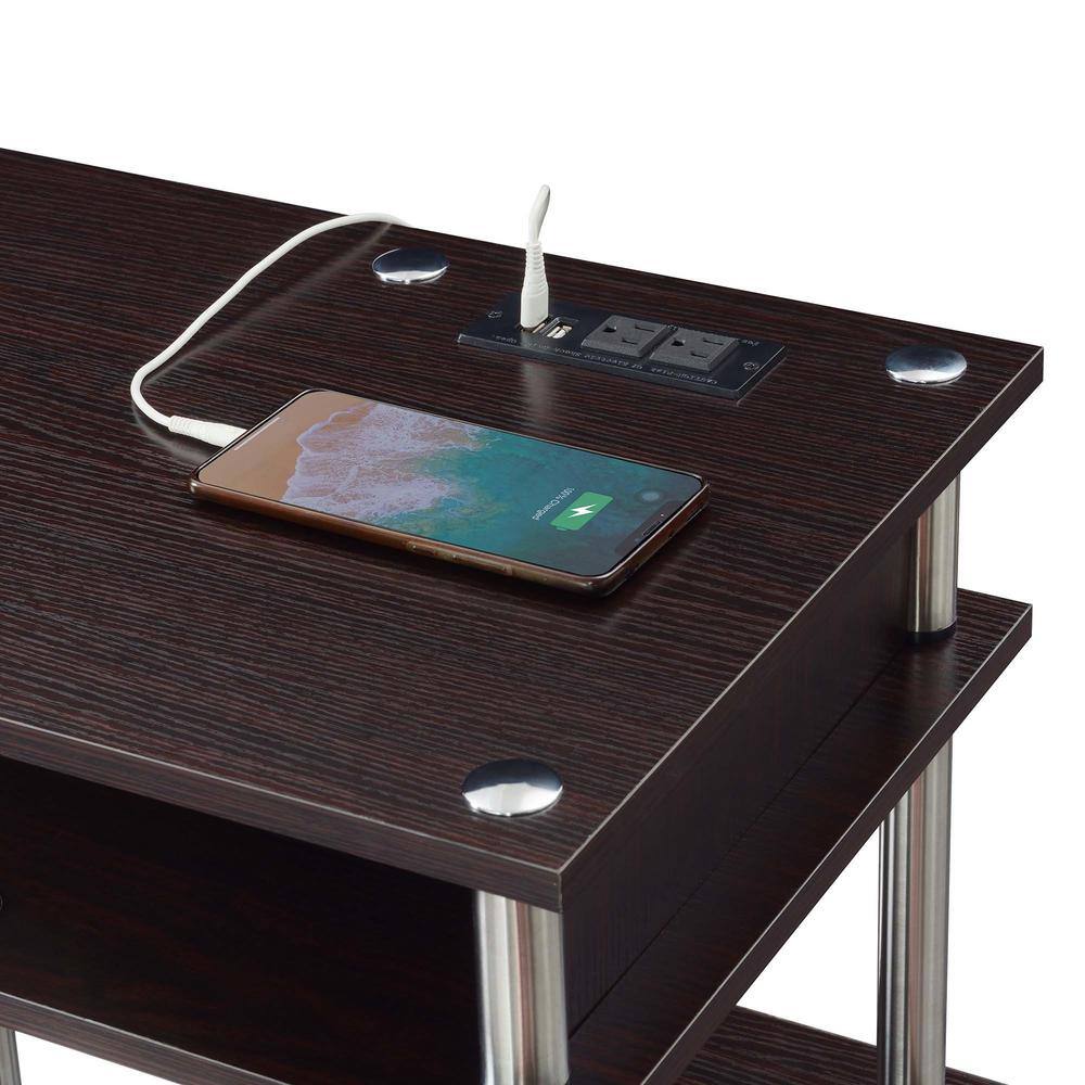 Espresso Modern Writing Desk with USB Charging Station and Shelves