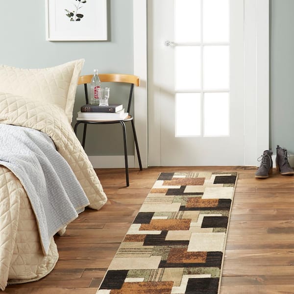 Tribeca Brown/Green 2 ft. x 7 ft. Geometric Runner Rug