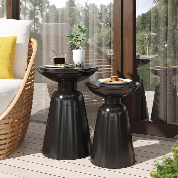Unbranded Outdoor Iron Side Table with Flared Design, Black (Set of 2)