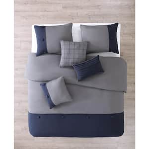 Tillman Grey/Navy King Enzyme Wash Polyester Comforter Set (6-Piece)