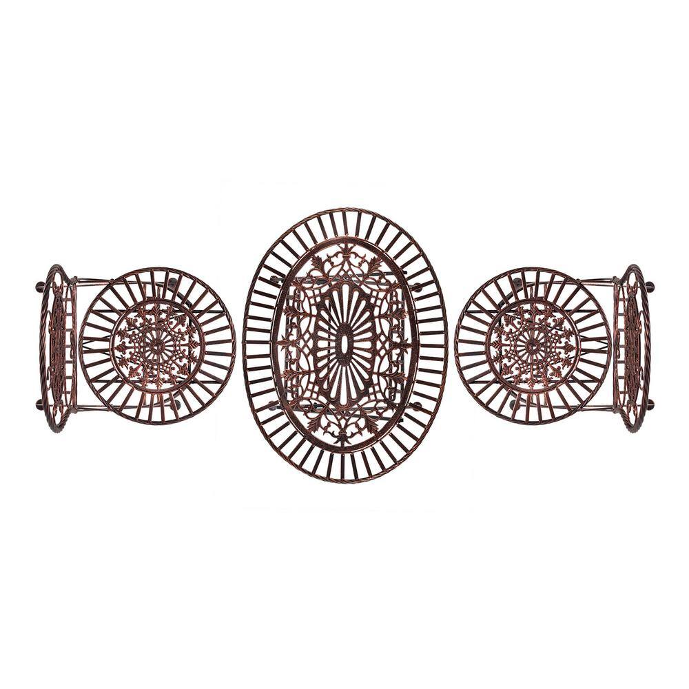 Bronze Floral 3-Piece Metal Outdoor Bistro Set