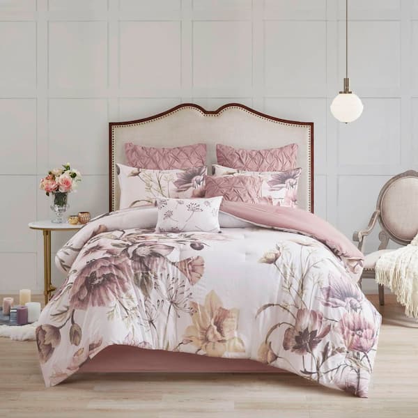 Madison Park Gisele 8-Piece Blush King Cotton Printed Comforter Set