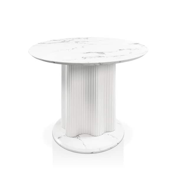 Lusine Modern Faux White Marble Engineered Wood Round 39.4 in. Pedestal Dining Table Seats 4