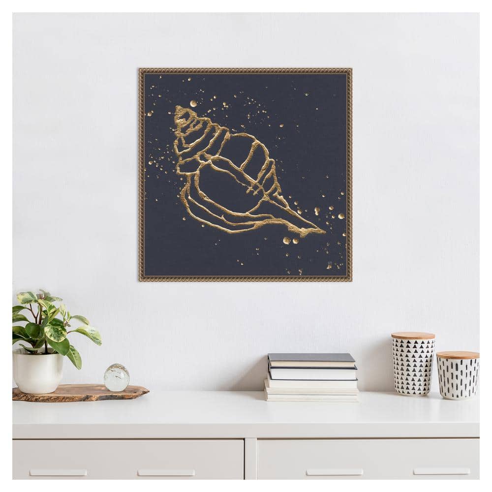 Gold Conch III Abstract Canvas Art with Beaded Bronze Frame