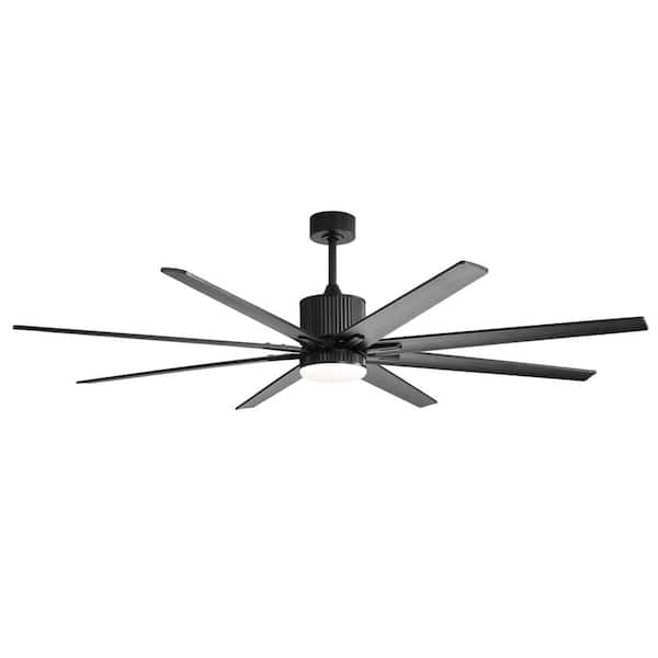 76 in. Indoor & Outdoor Black Ceiling Fan with 18W Dimmable LED Light, 8 Solid Wood Blades and Remote Control