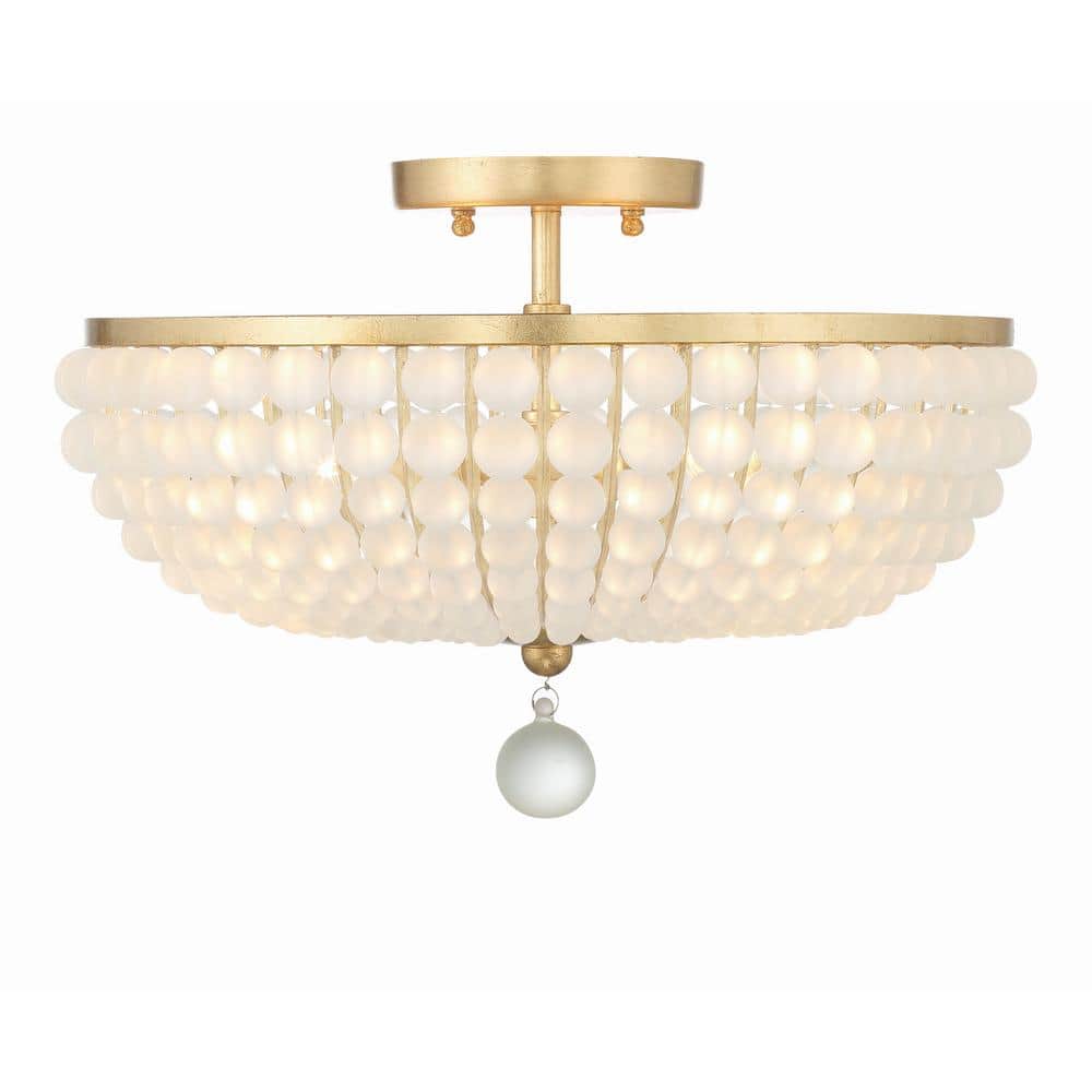 Bella Antique Gold and Frosted Glass Bead Flush Mount Ceiling Light