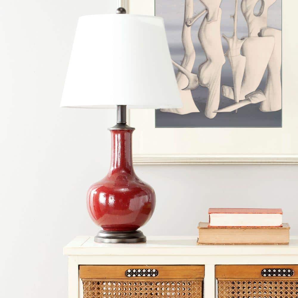 Carolanne Red Ceramic Gourd Table Lamp Set with White Shade