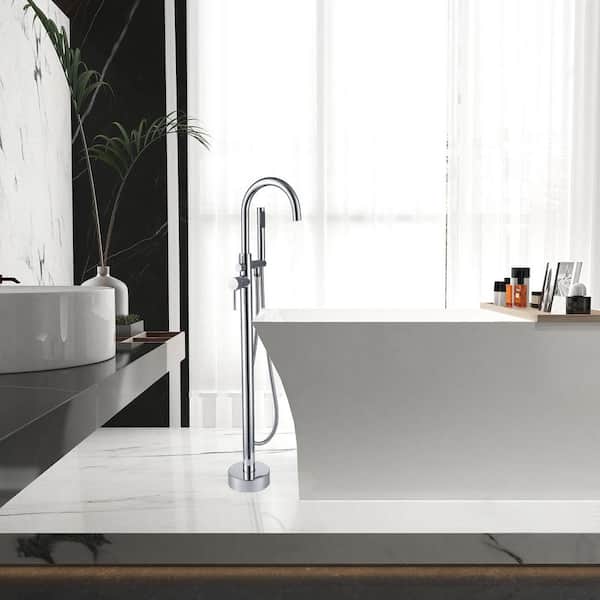 Single Handle Freestanding Tub Faucet with Handheld Shower in Gorgeous High Arch Chrome