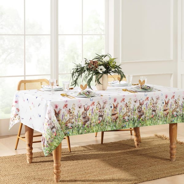 Threadmade Bunny Blossom Easter Tablecloth, Multicolor - 60"W x 120"L