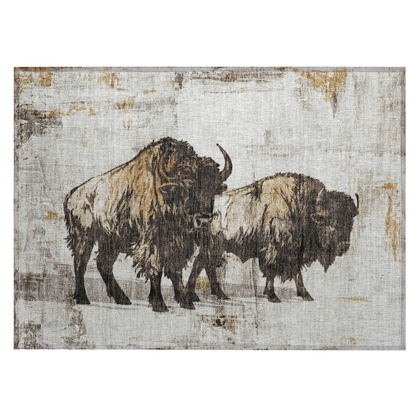 Chantille Machine Washable Indoor/Outdoor Abstract ACN2245 Putty 1 ft. 8 in. x 2 ft. 6 in. Accent Rug