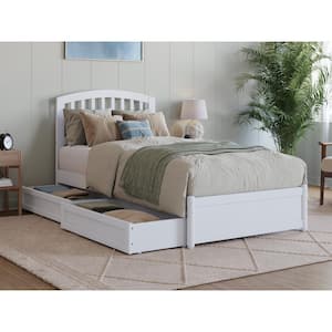 Lucia White Solid Wood Frame Twin XL Platform Bed with Panel Footboard and Storage Drawers