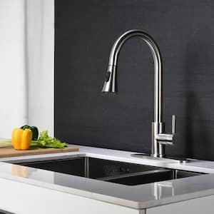 Jean Single-Handle Deck Mount Pull Out Sprayer Kitchen Faucet with Deckplate Included in Brushed Nickel