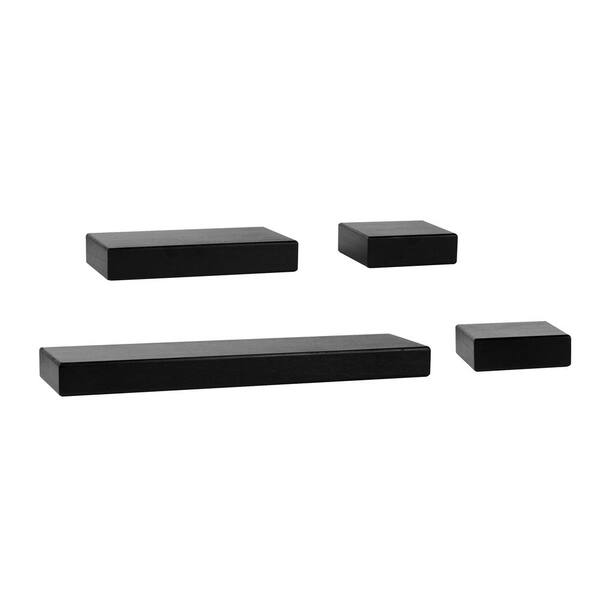 Black Set of 4 Melannco Floating Wall Mount Molding Ledge Shelves