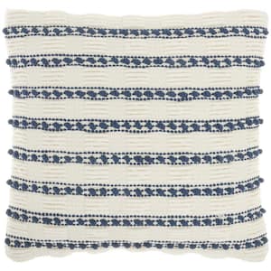 Jordan Navy Striped Cotton 18 in. X 18 in. Throw Pillow