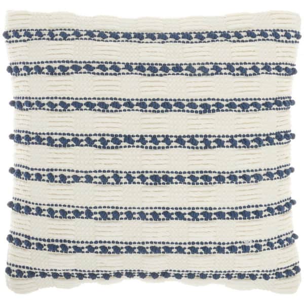 HomeRoots Jordan Navy Striped Cotton 18 in. X 18 in. Throw Pillow