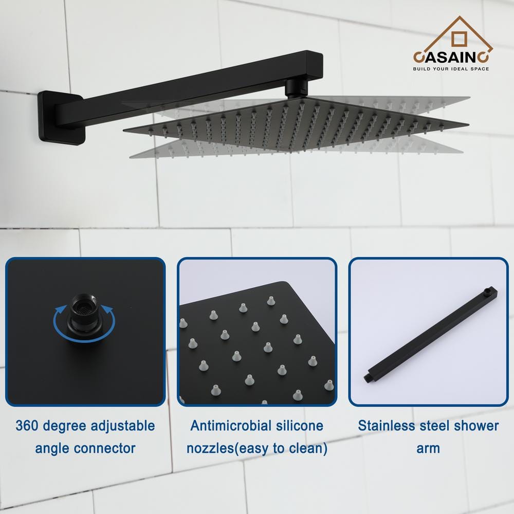 Matte Black Large Square Dual Rain Shower System