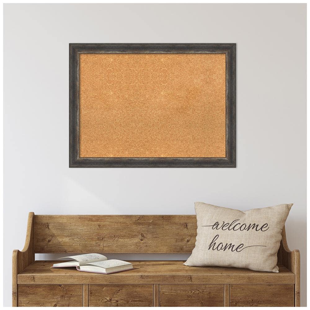 Natural Cork Board with Bark Rustic Char Polystyrene Frame, 31" x 23"