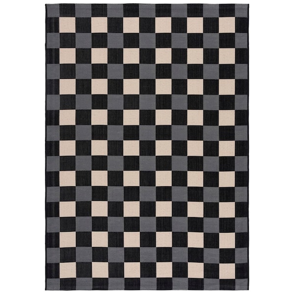 Courtyard Black/Beige 8 ft. x 10 ft. Plaid Grid Indoor/Outdoor Area Rug