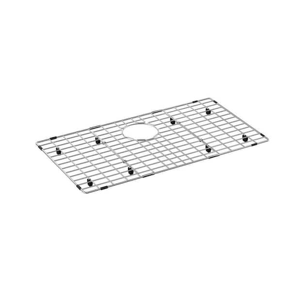 28.3 in. L x 15.3 in. W Sink Protector Grid for Kitchen Bottom Rear Drain Stainless Steel Metal Silver