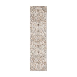 Janus Cream 2 ft. x 8 ft. Traditional Floral Medallion Runner Rug