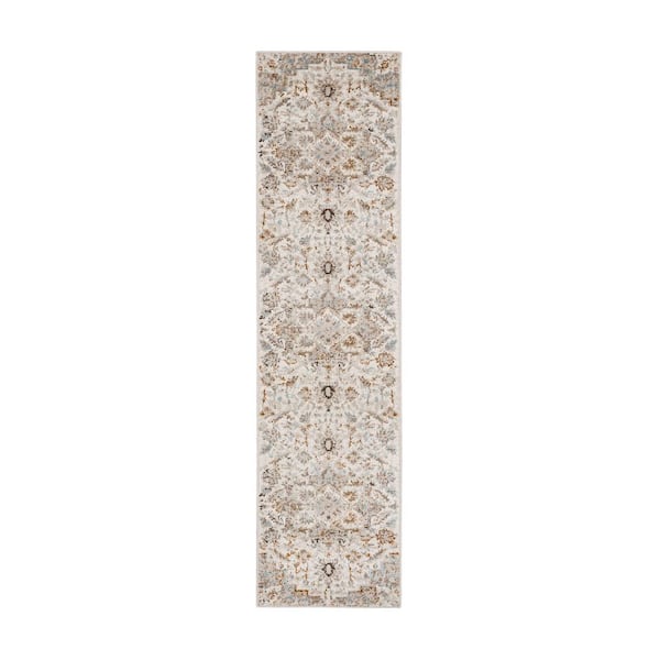 Janus Cream 2 ft. x 10 ft. Traditional Floral Medallion Runner Rug