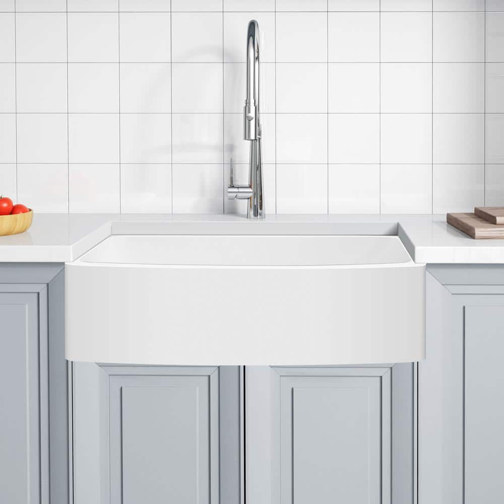 Mesa 33'' Matte White Farmhouse Stone Kitchen Sink